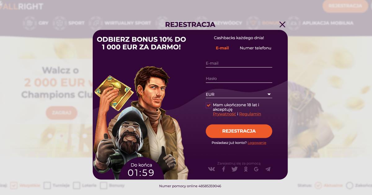 all right casino rejestracja