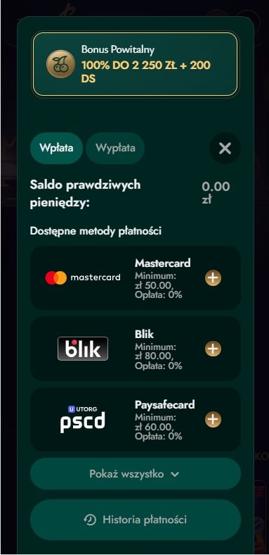 cashed casino metody wpłat
