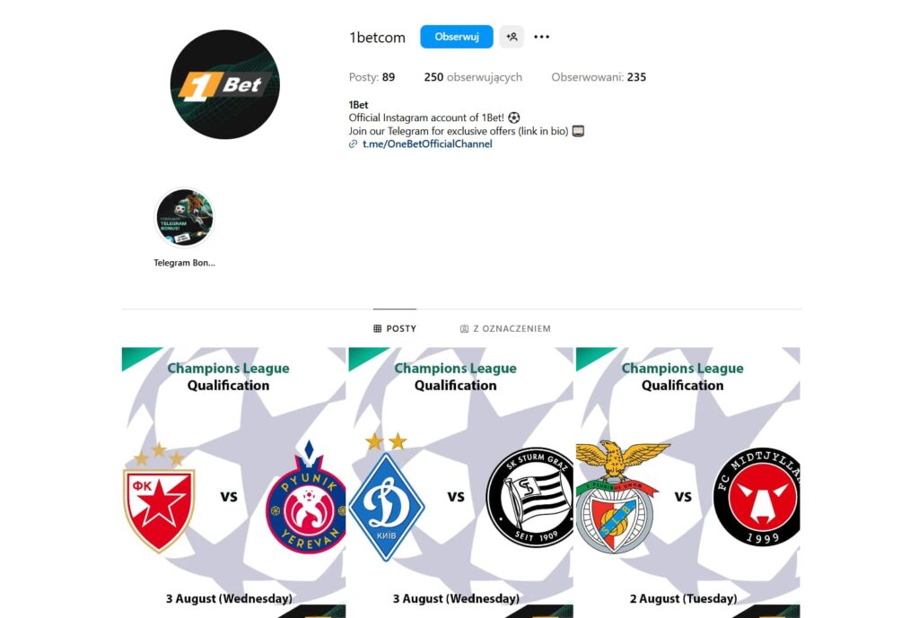 1bet kasyno instagram